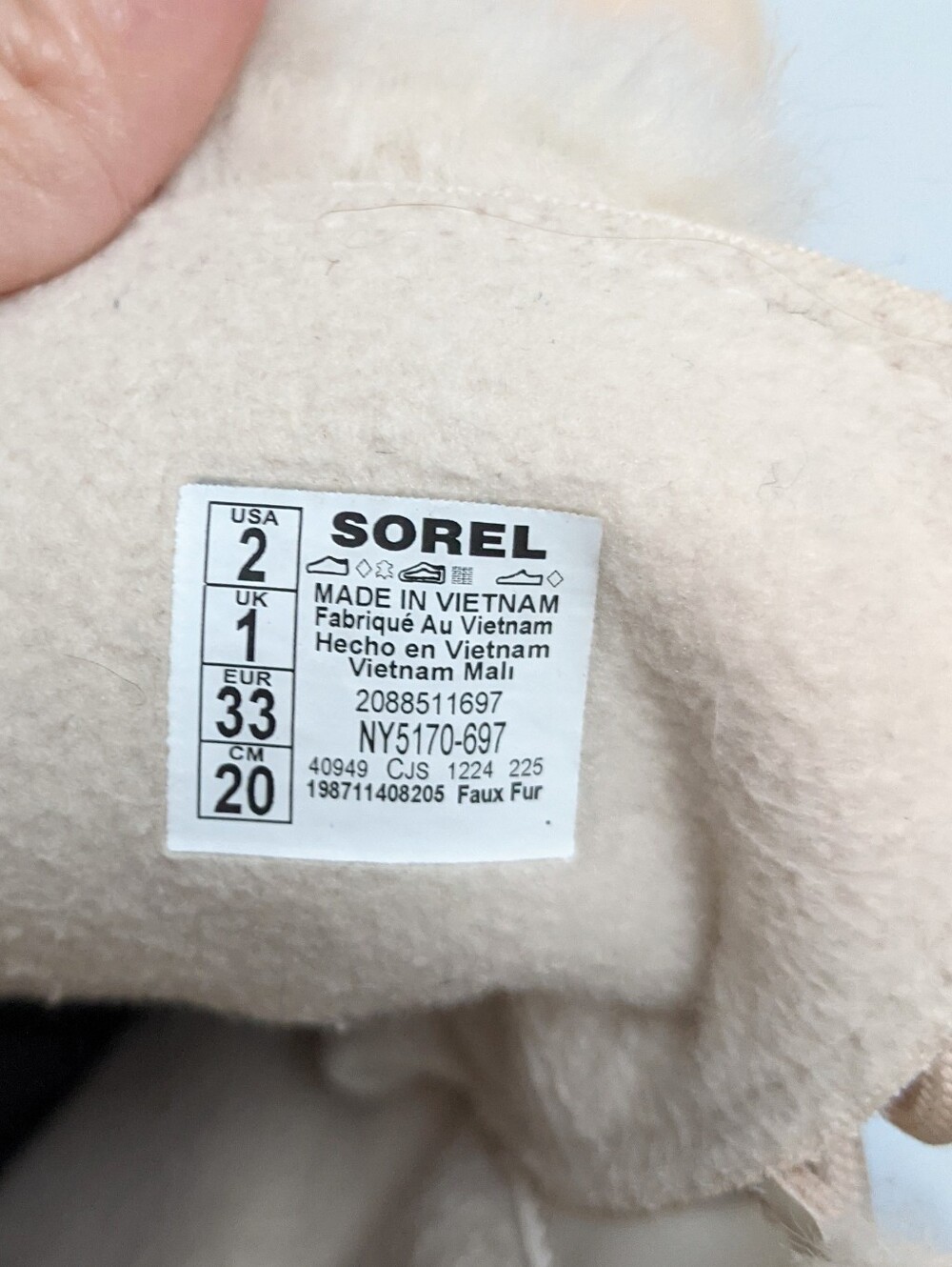 Sorel Girls Beige Faux-Fur Ankle Insulated Snow Boots Size 2 - Picture 6 of 10